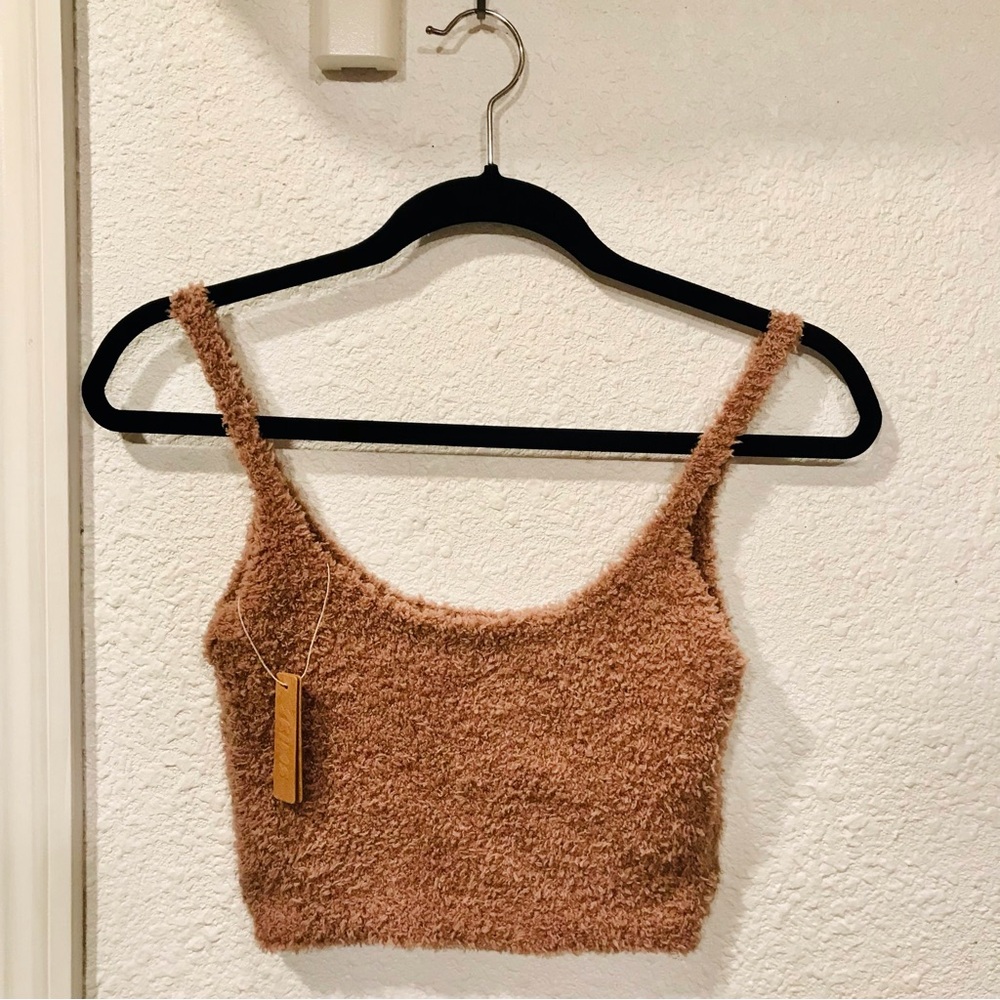 SKIMS by Kim K. Cozy Brown Fuzzy Crop Top
